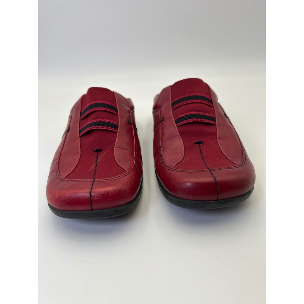 Nine West Renny Red Leather Slide Mules Womens 7.5 Square Low Wedge 90's Heels - Picture 3 of 13